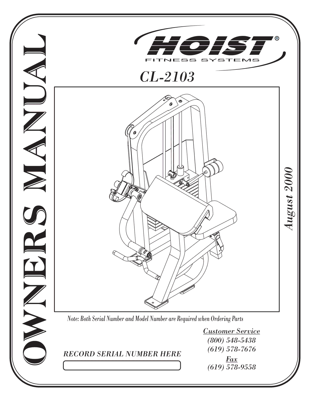 Hoist Fitness CL-2103 owner manual Hoist R 