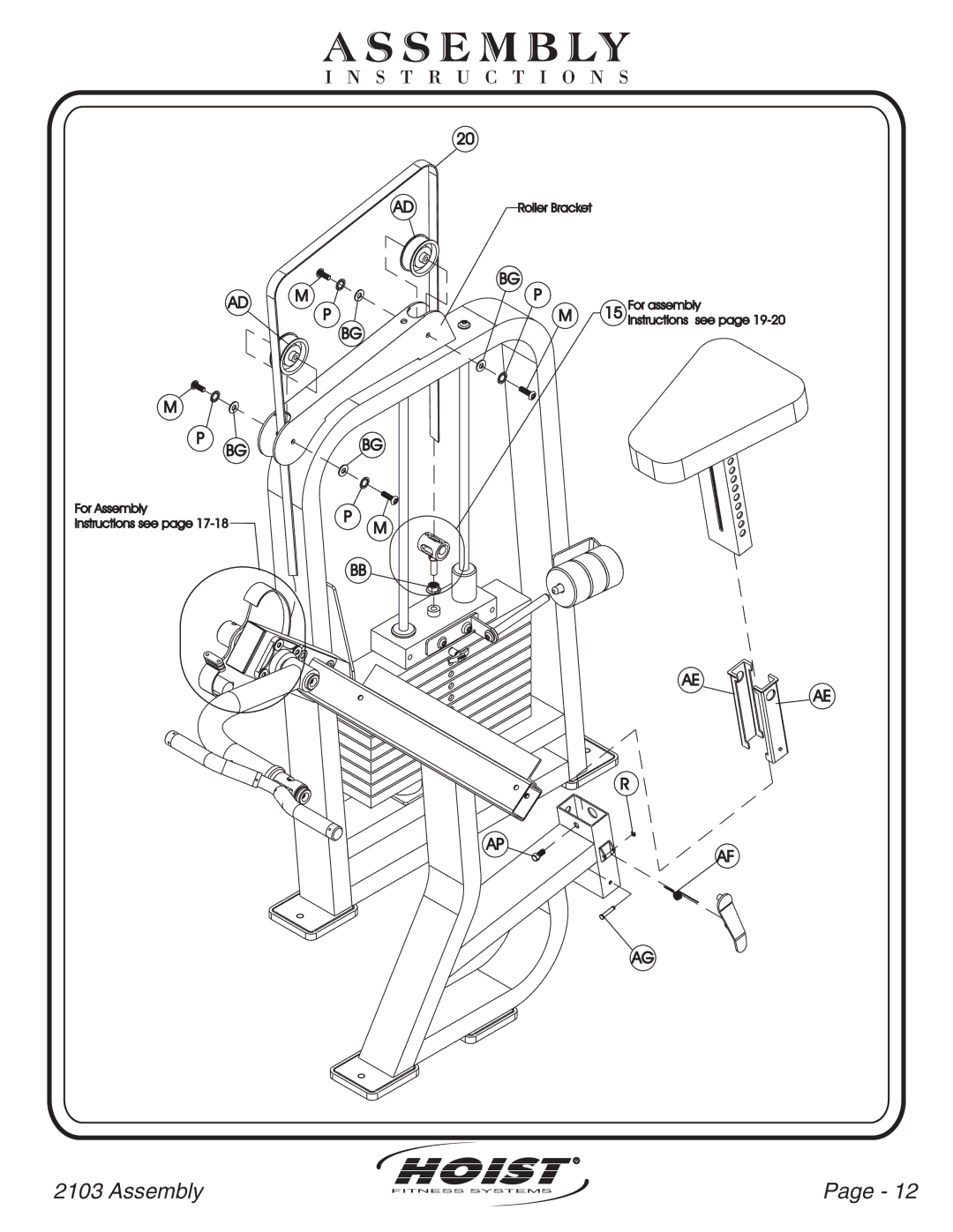 Hoist Fitness CL-2103 owner manual Roller Bracket For assembly 