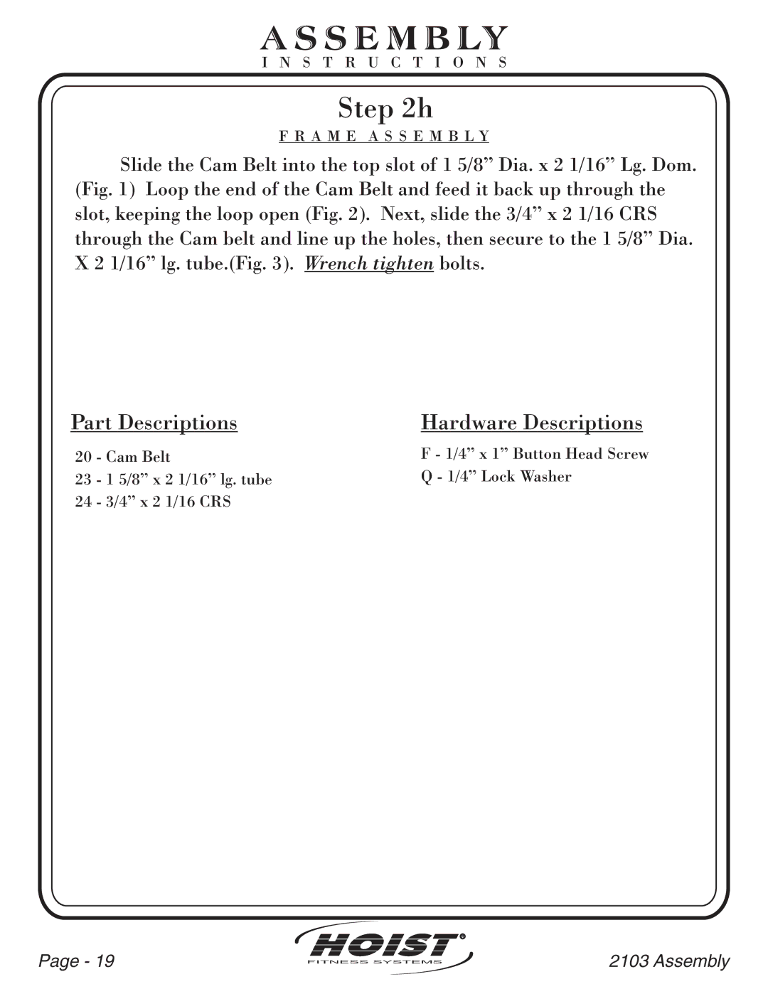 Hoist Fitness CL-2103 owner manual Ss E M B Ly 