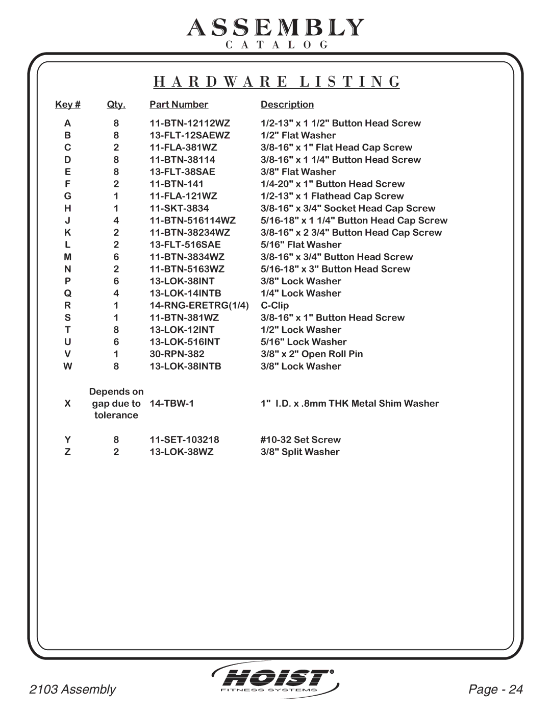 Hoist Fitness CL-2103 owner manual R D W a R E L I S T I N G 