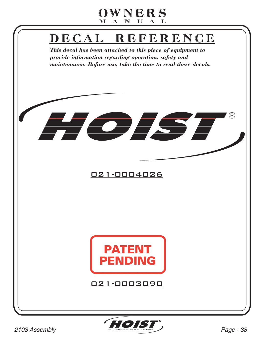 Hoist Fitness CL-2103 owner manual Hoist 