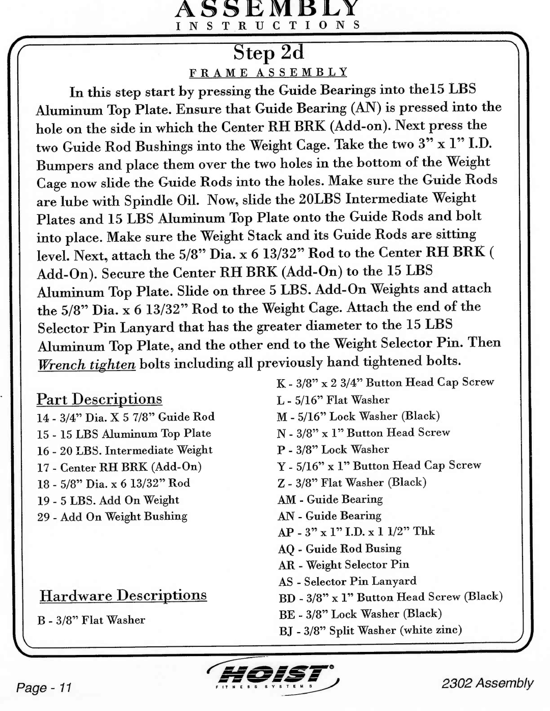 Hoist Fitness CL-2302 manual 