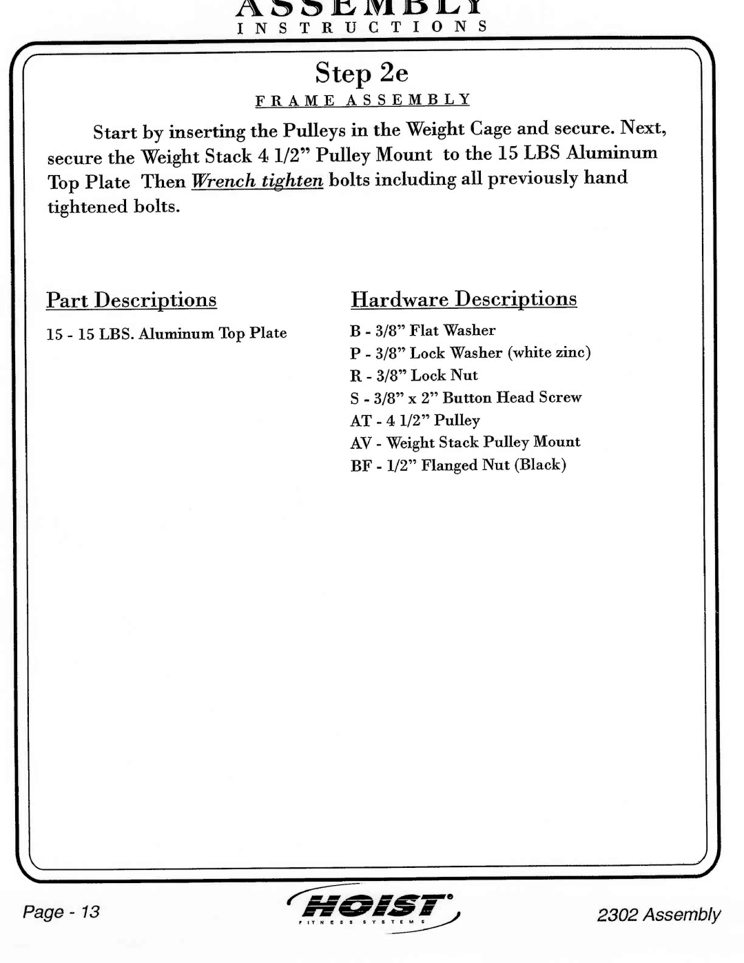 Hoist Fitness CL-2302 manual 