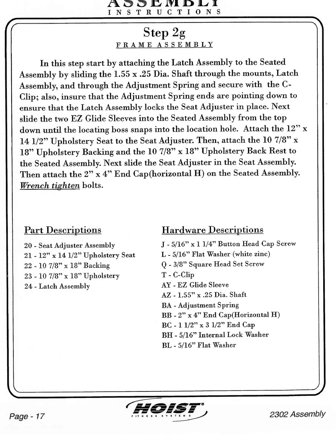 Hoist Fitness CL-2302 manual 