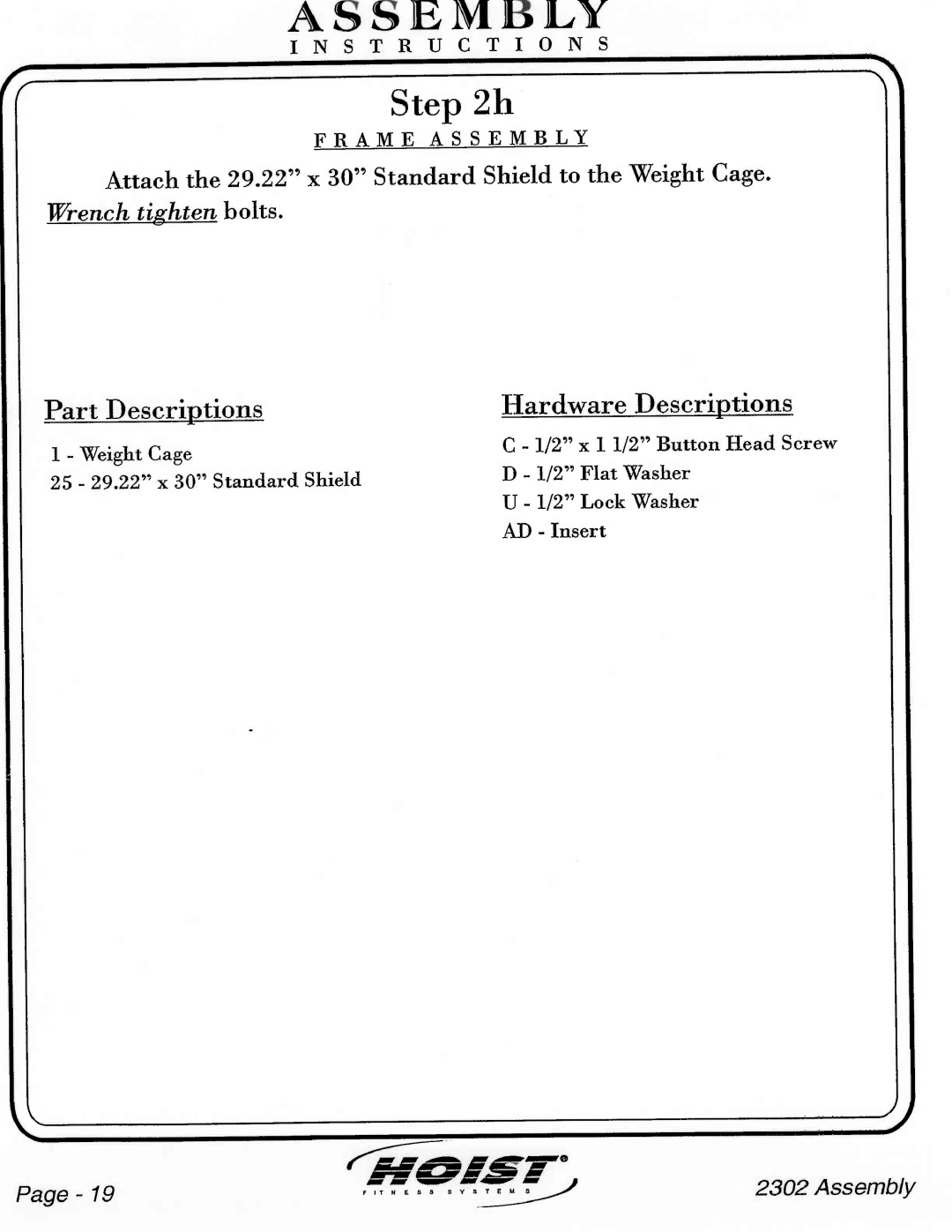 Hoist Fitness CL-2302 manual 