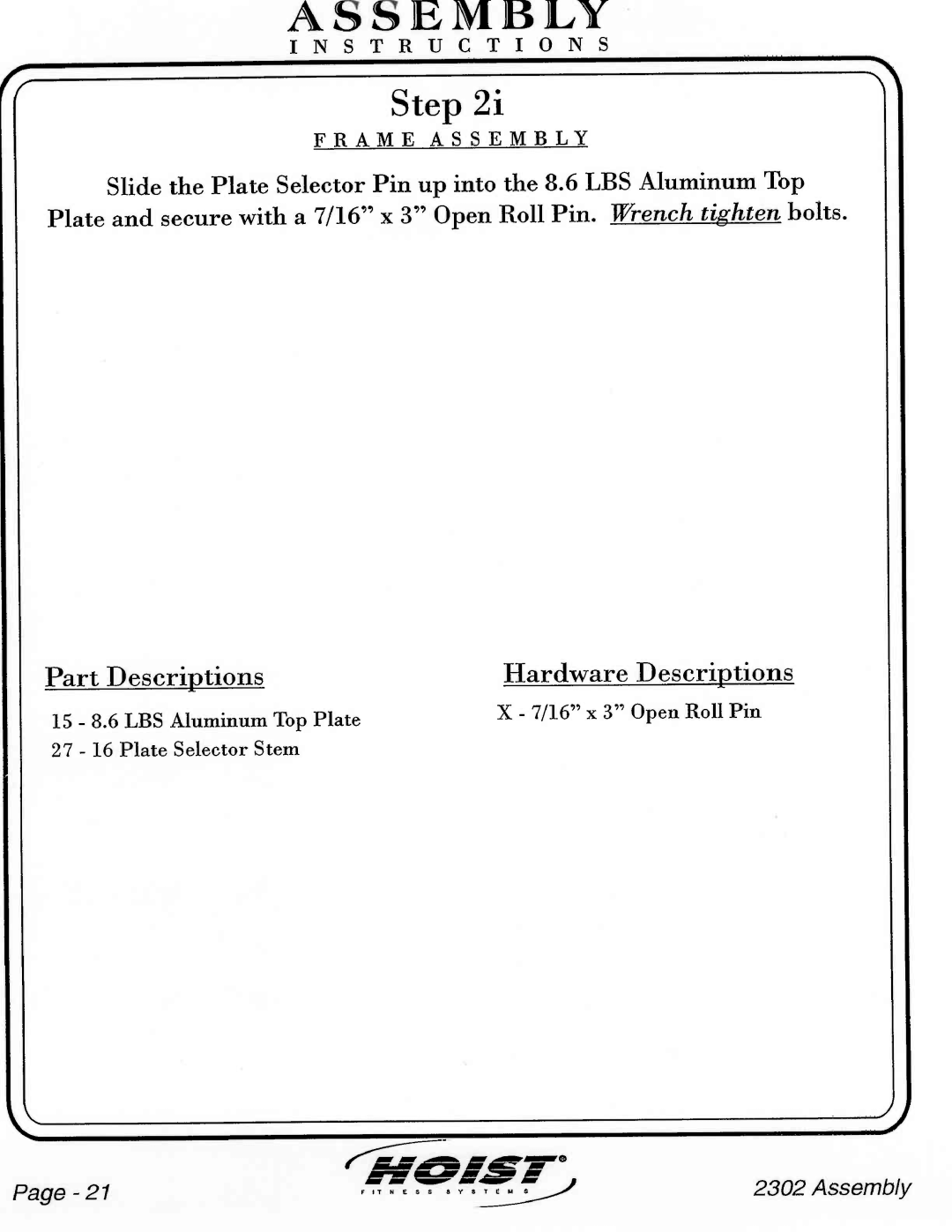 Hoist Fitness CL-2302 manual 