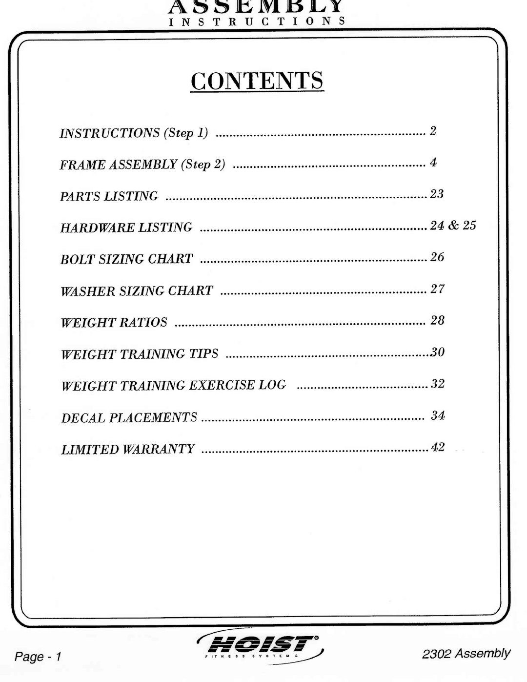 Hoist Fitness CL-2302 manual 