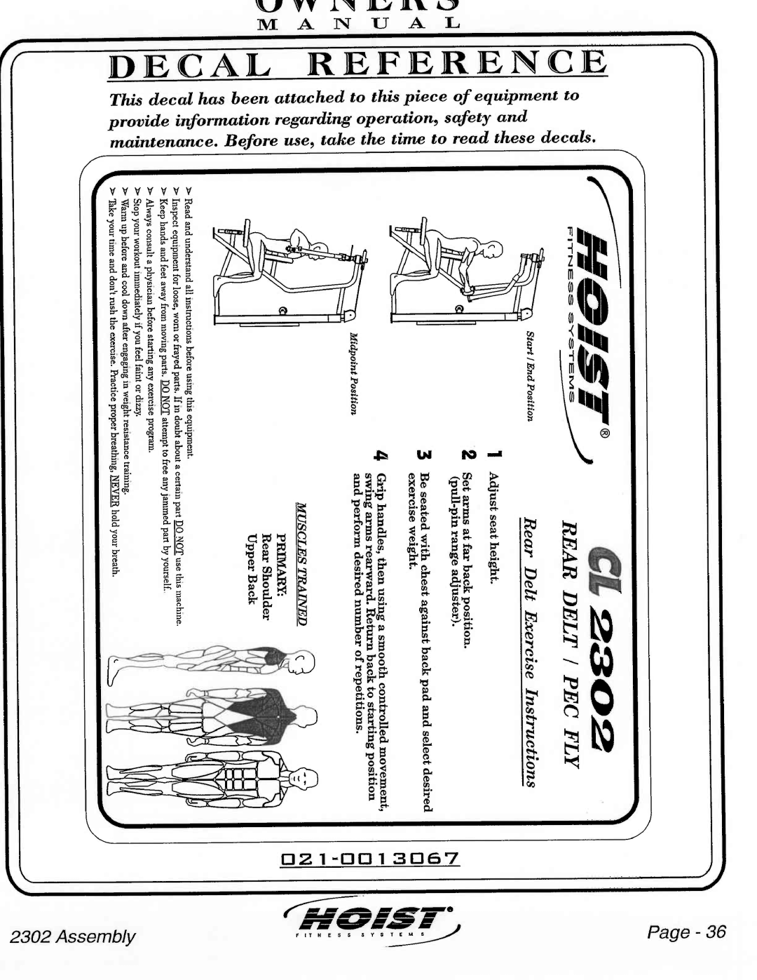 Hoist Fitness CL-2302 manual 