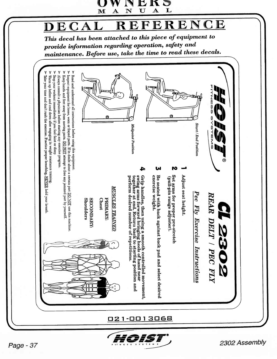 Hoist Fitness CL-2302 manual 