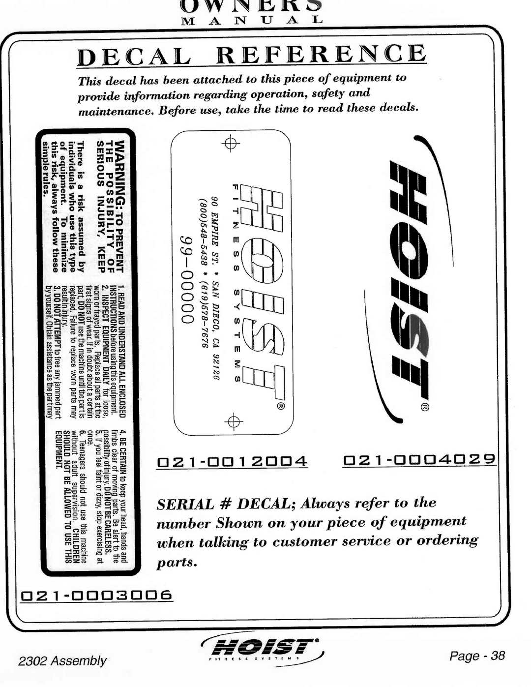 Hoist Fitness CL-2302 manual 