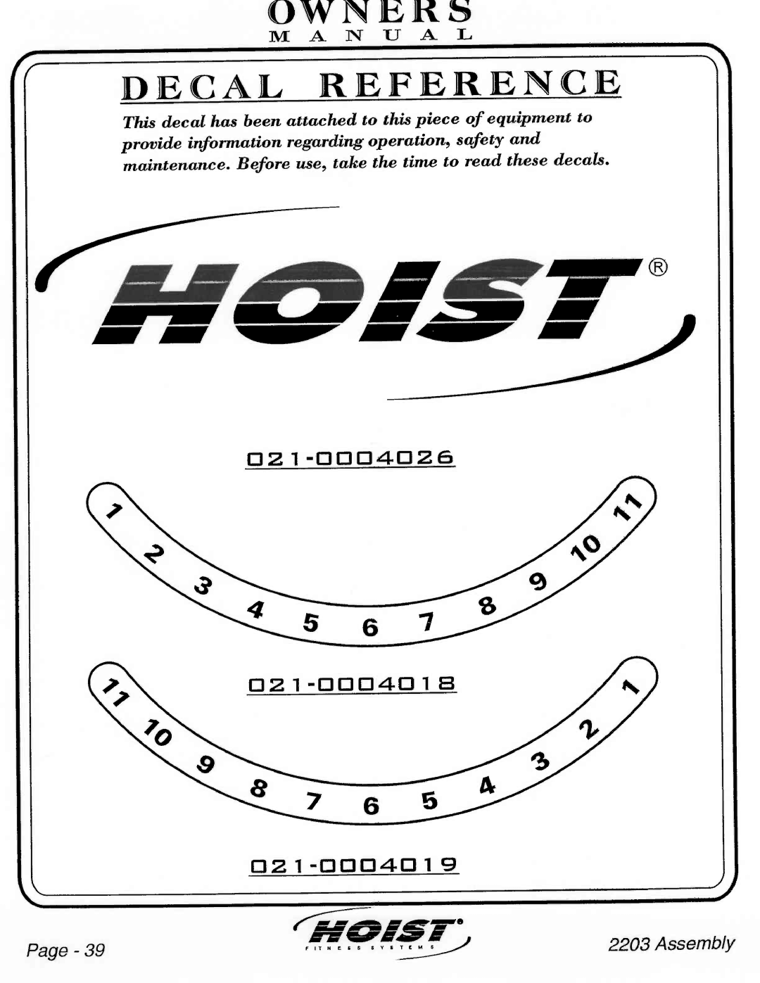 Hoist Fitness CL-2302 manual 