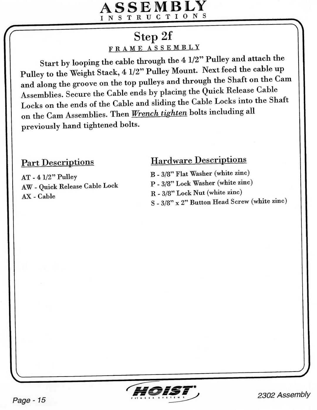 Hoist Fitness CL-2302 manual 