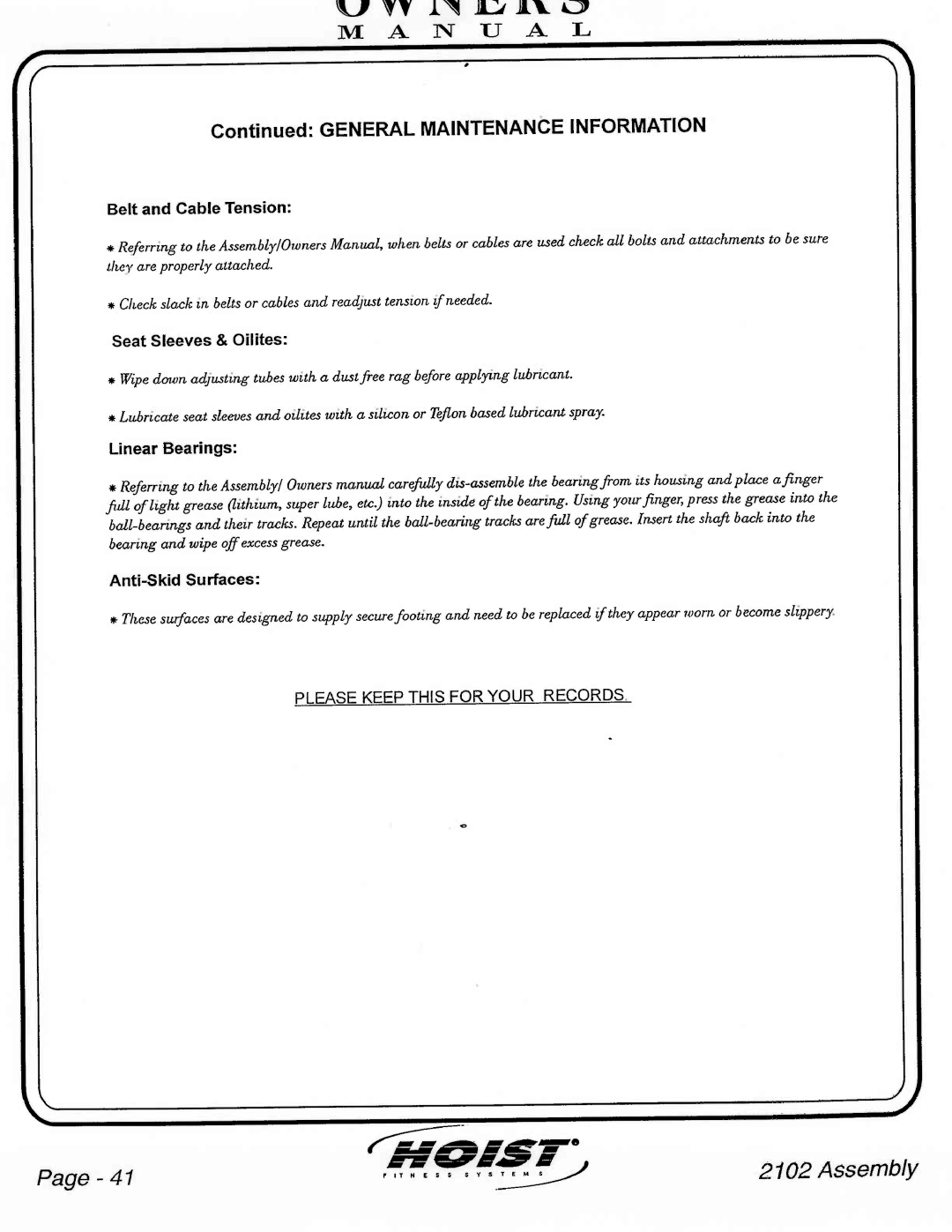 Hoist Fitness CL-2302 manual 