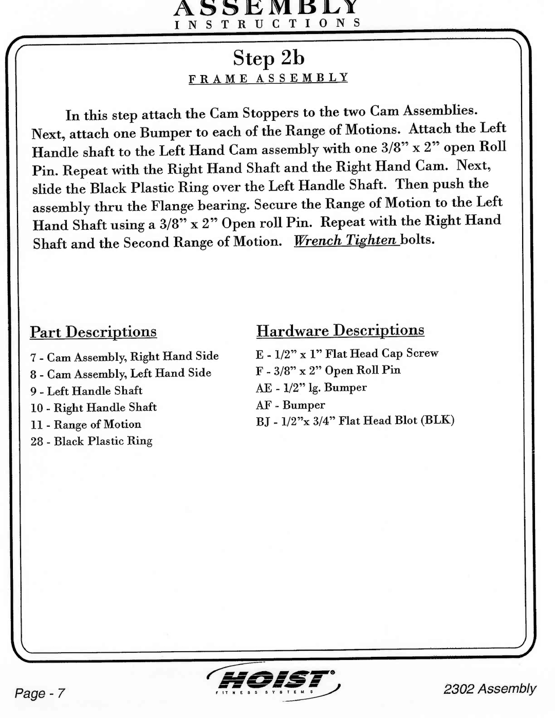 Hoist Fitness CL-2302 manual 