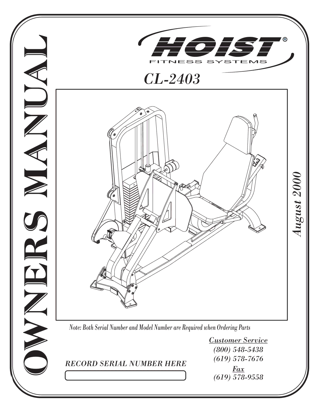 Hoist Fitness CL-2403 owner manual Hoist R 