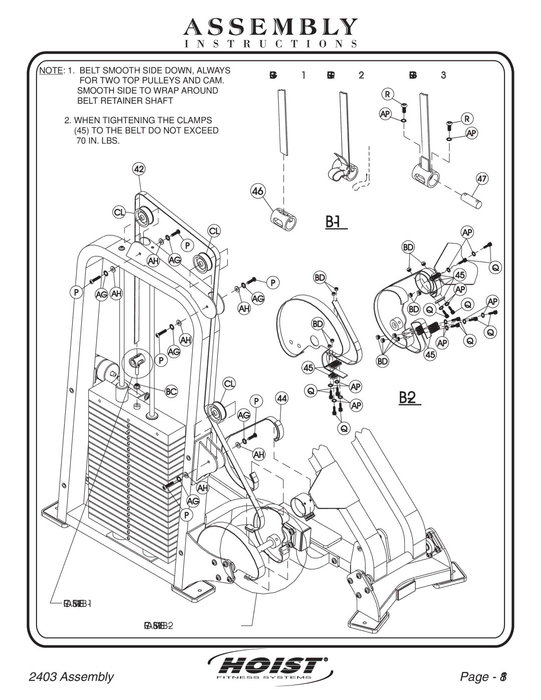 Hoist Fitness CL-2403 owner manual For Assembly see B-1 For Assembly see B-2 