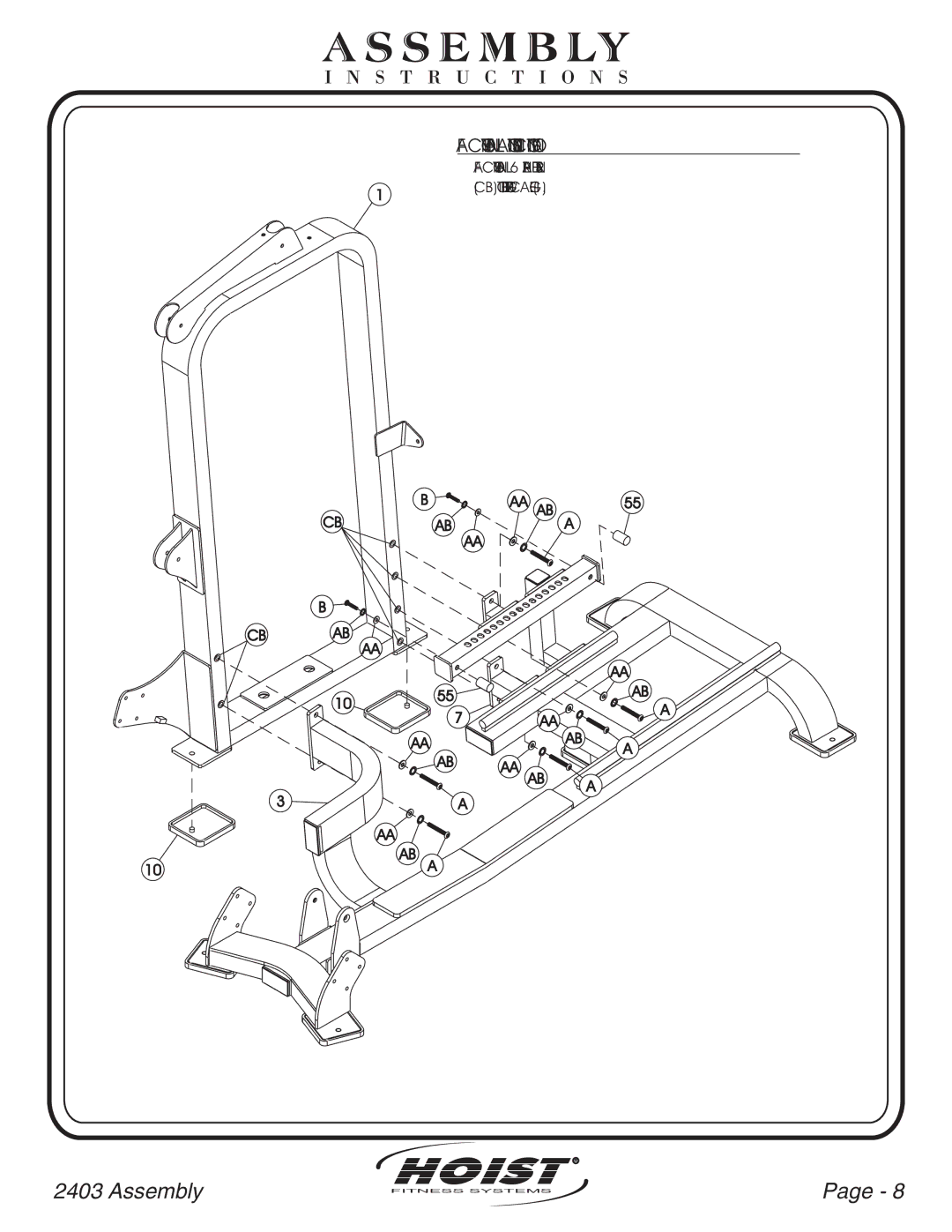 Hoist Fitness CL-2403 owner manual S T R U C T I O N S Factory Installation Instruction only 