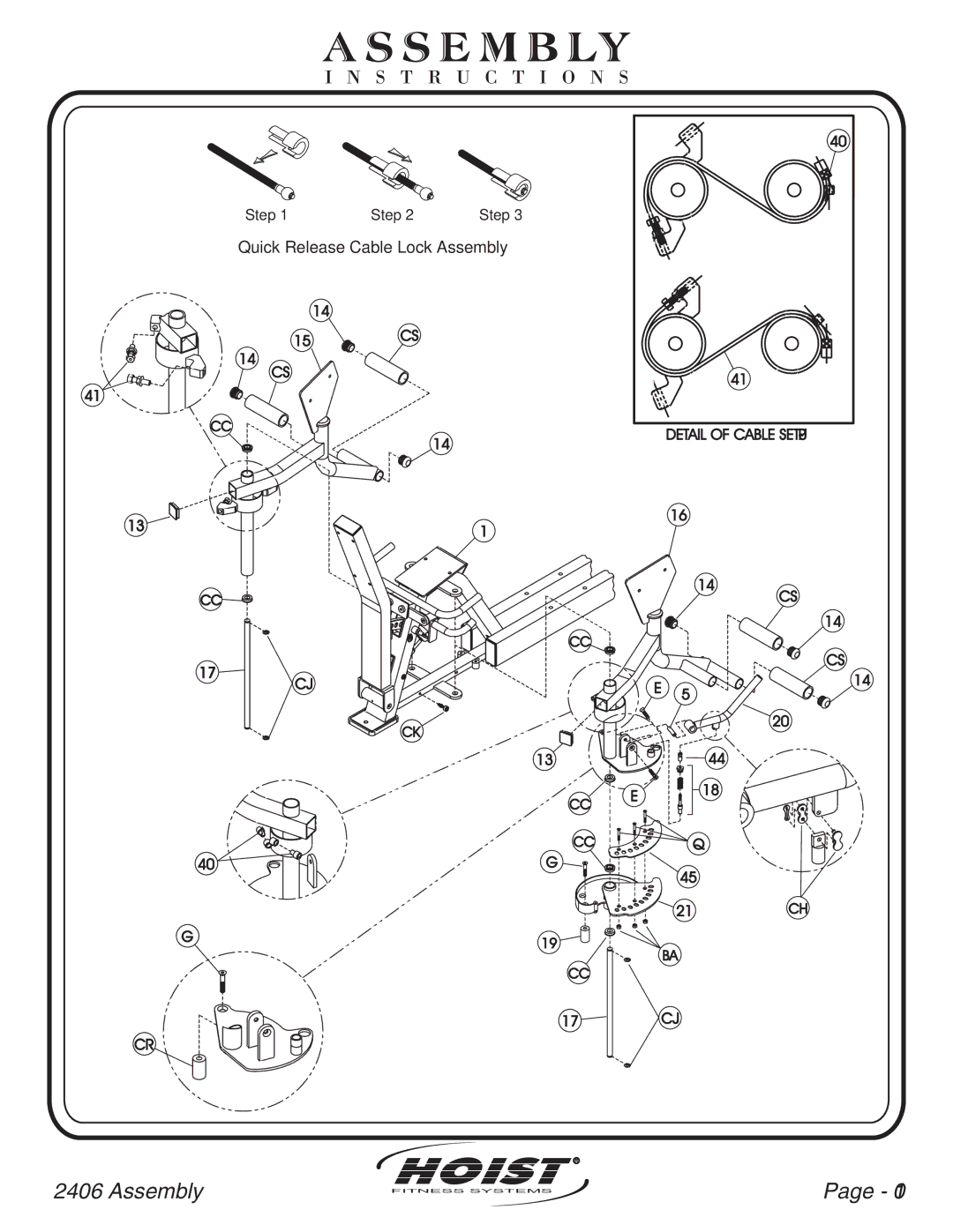 Hoist Fitness CL-2406 owner manual Quick Release Cable Lock Assembly 