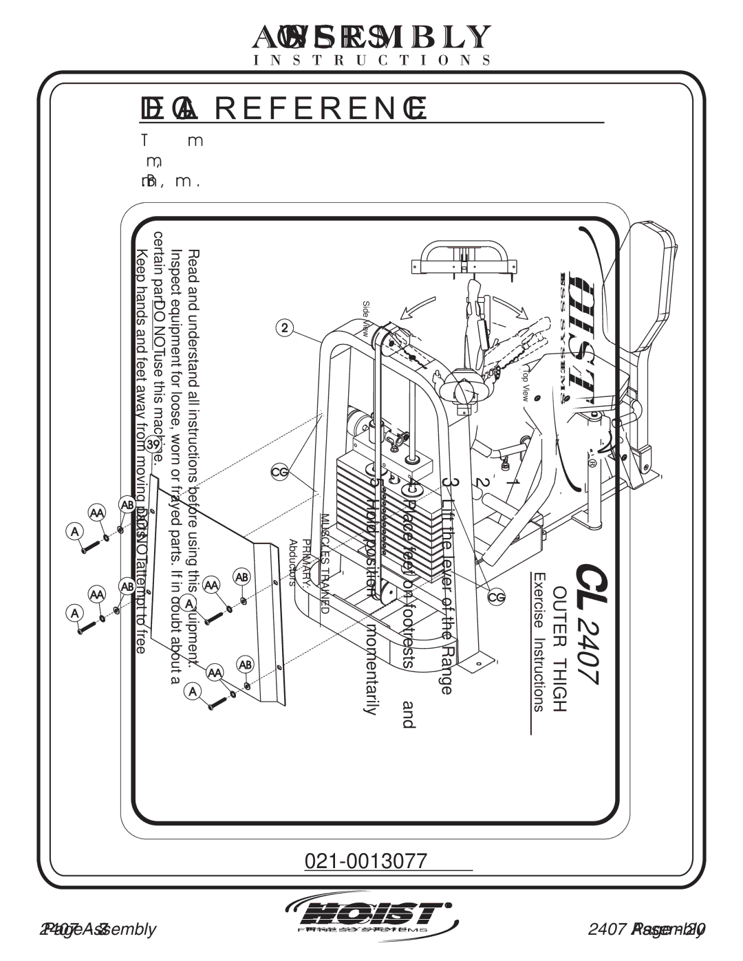 Hoist Fitness CL-2407 owner manual Hoist 