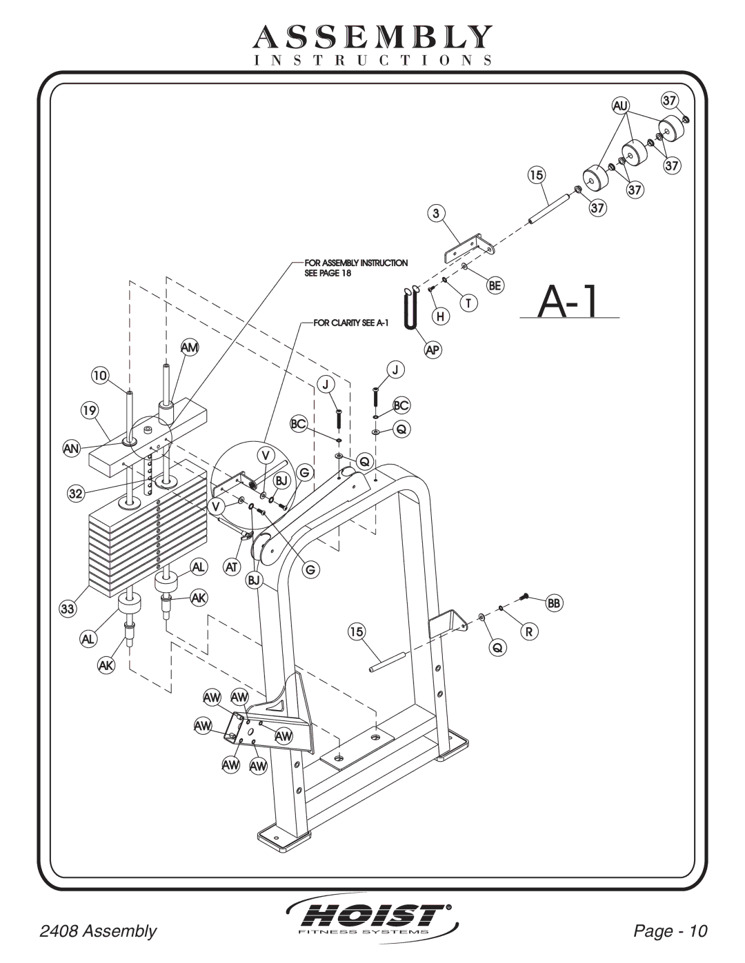 Hoist Fitness CL-2408 owner manual Bcq Al At Aw Aw 