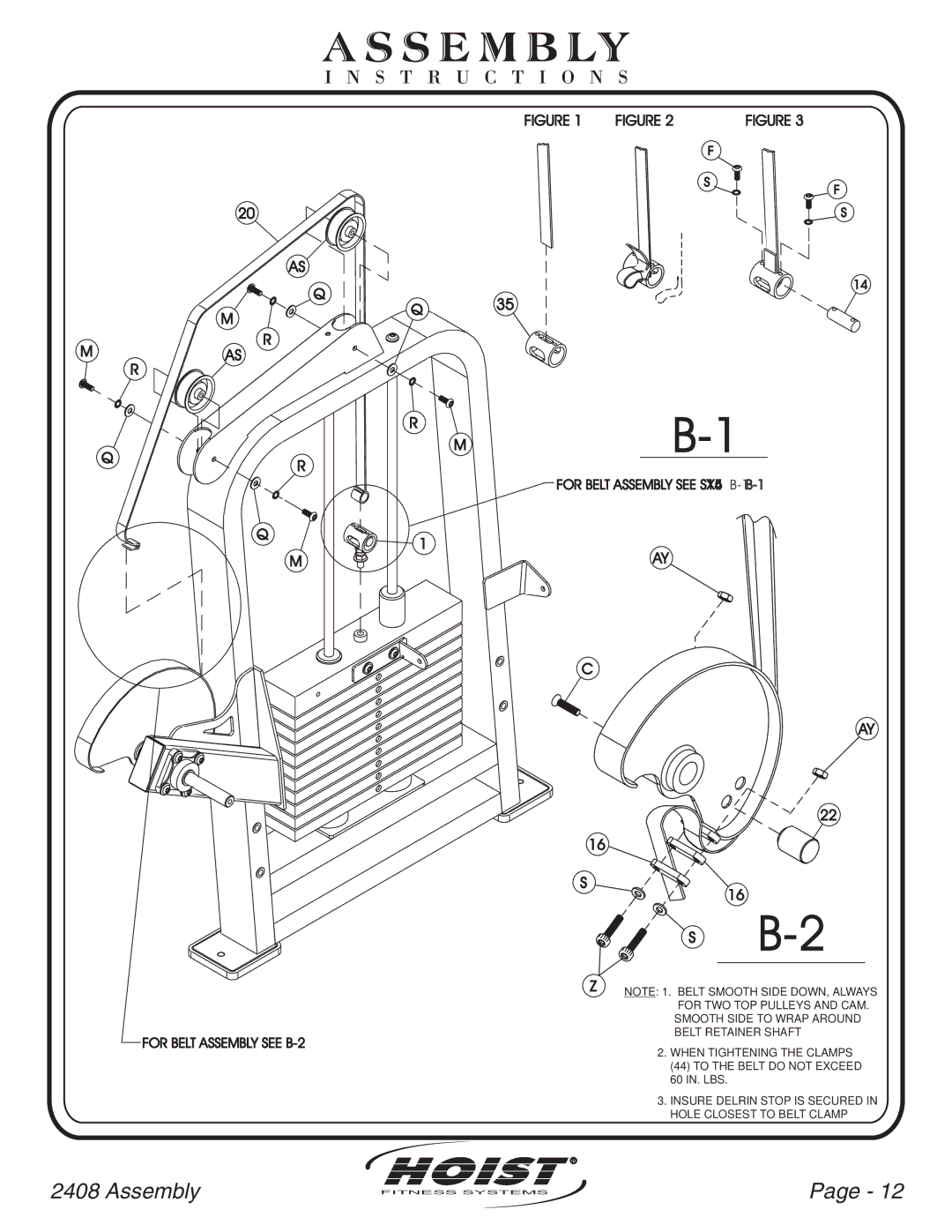 Hoist Fitness CL-2408 owner manual For Belt Assembly see B-2 