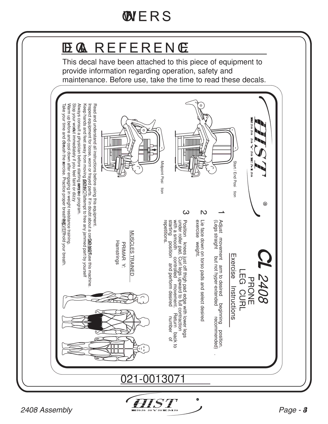 Hoist Fitness CL-2408 owner manual Hoist 