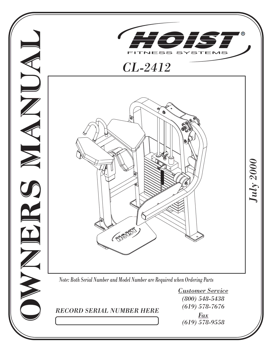 Hoist Fitness CL-2412 owner manual Hoist R 