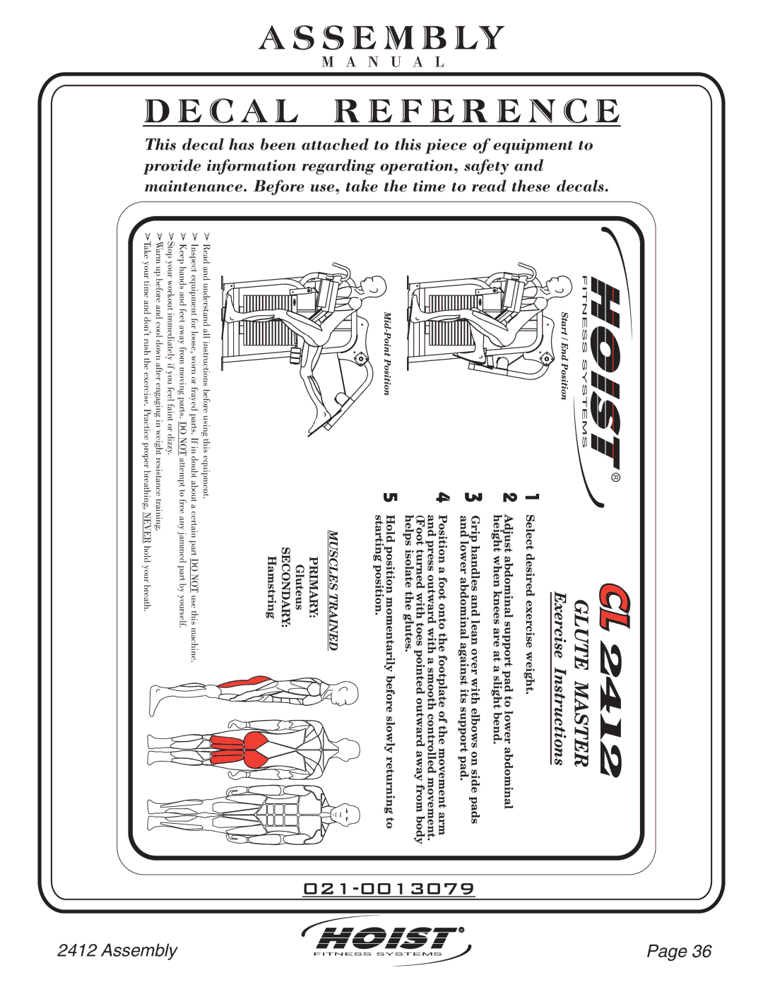 Hoist Fitness CL-2412 owner manual Hoist 