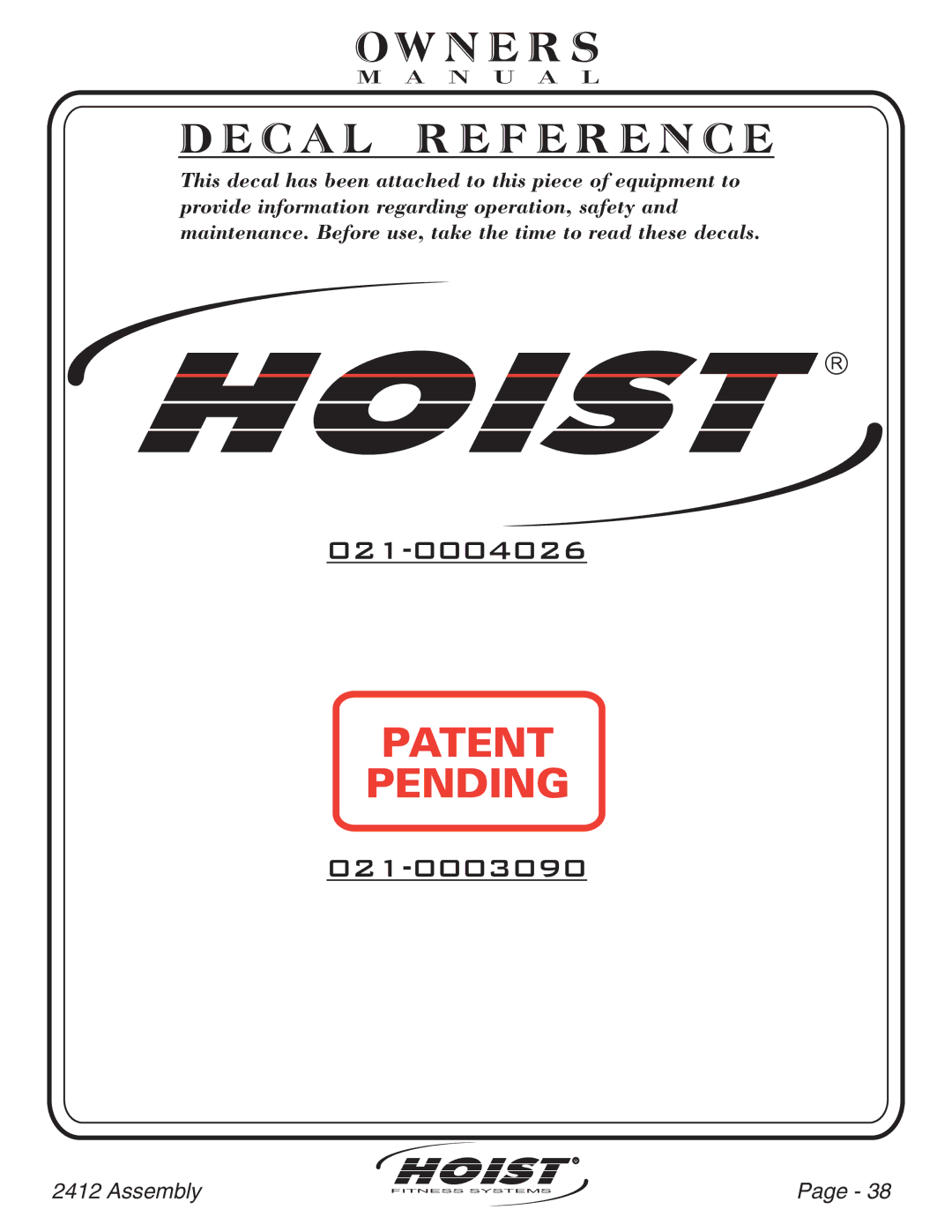 Hoist Fitness CL-2412 owner manual Hoist 