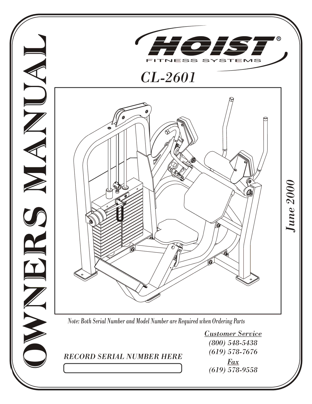 Hoist Fitness CL-2601 owner manual Hoist 