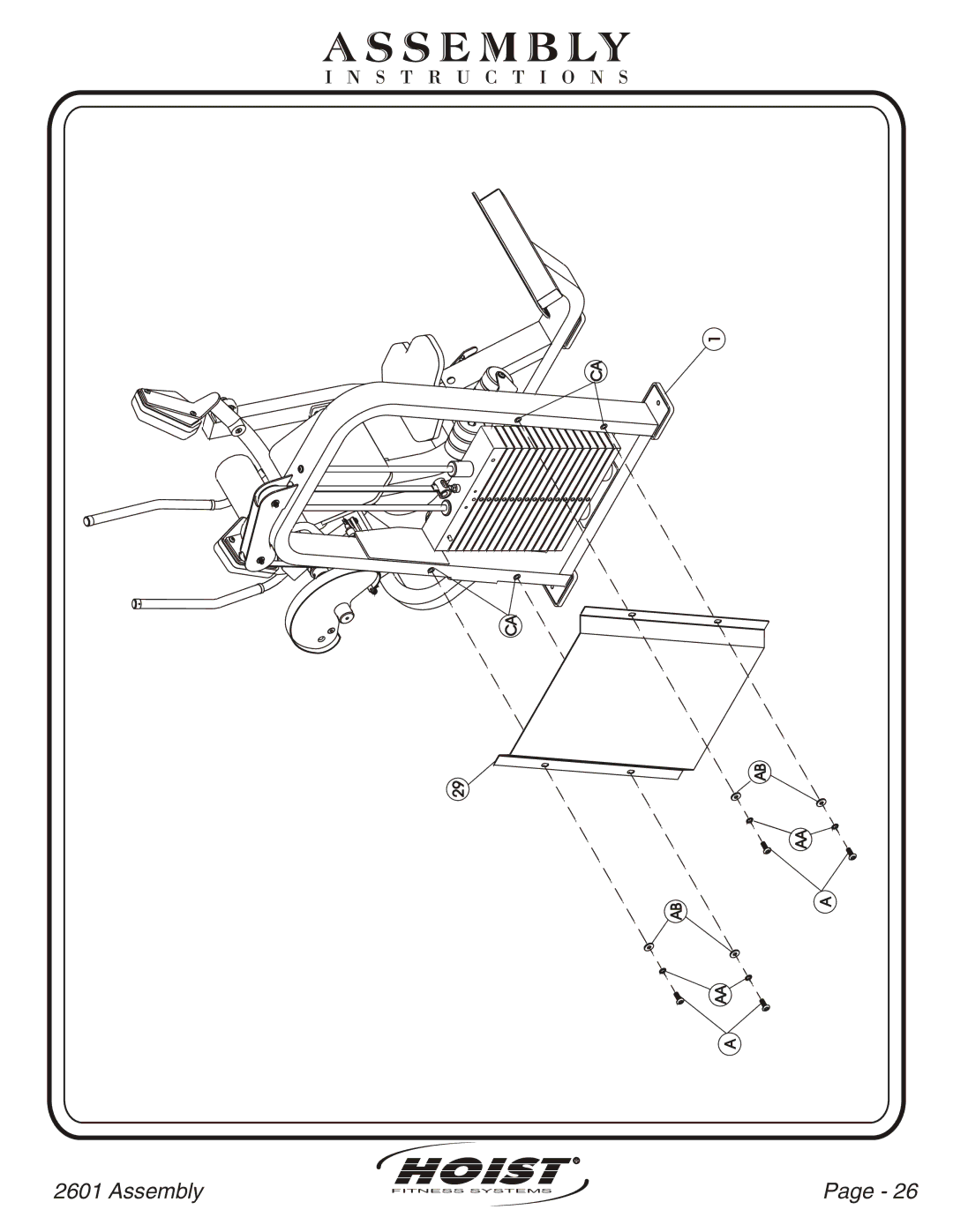 Hoist Fitness CL-2601 owner manual Assembly 