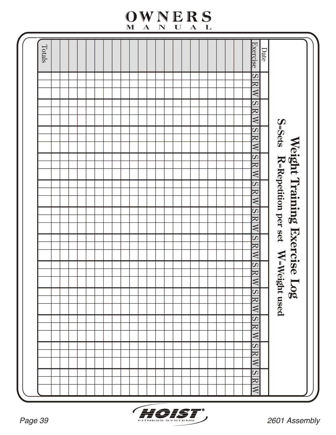 Hoist Fitness CL-2601 owner manual W S R W S R W S R W S R W S R W S R W S R W S R W 