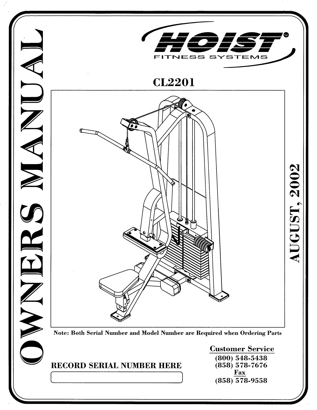 Hoist Fitness CL2201 manual 