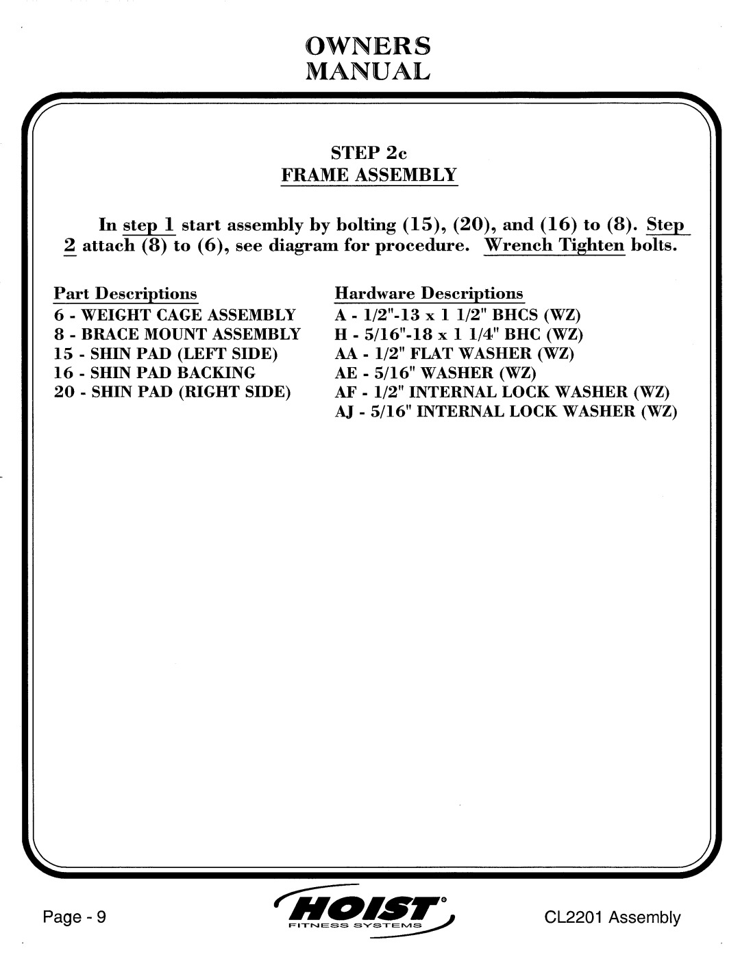 Hoist Fitness CL2201 manual 