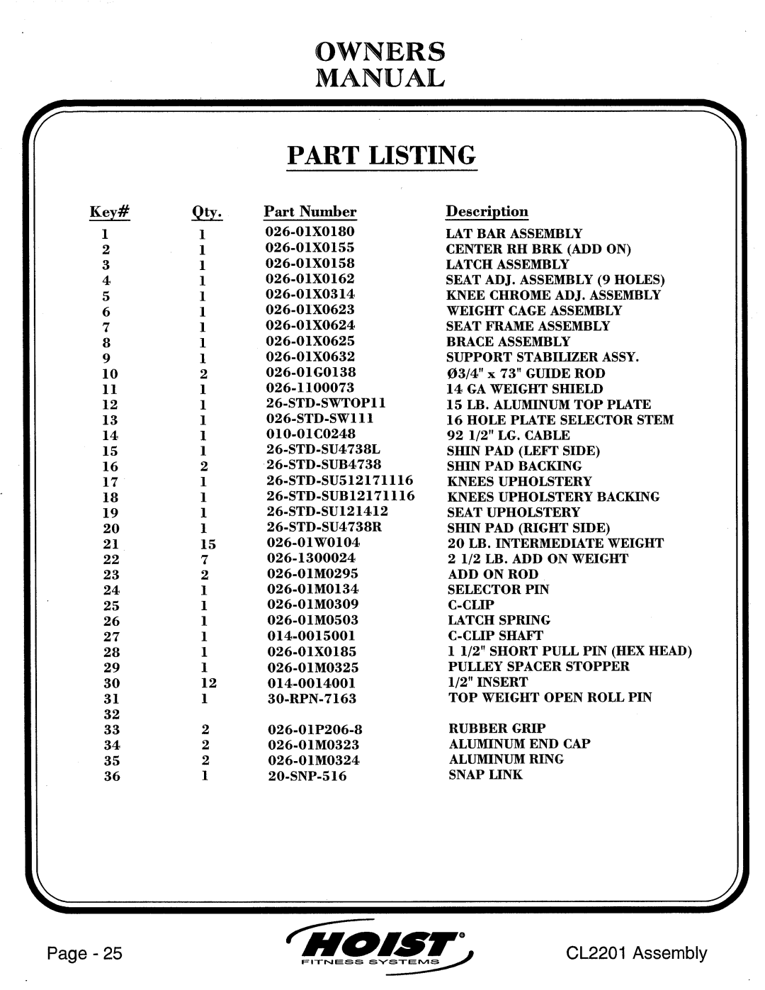 Hoist Fitness CL2201 manual 