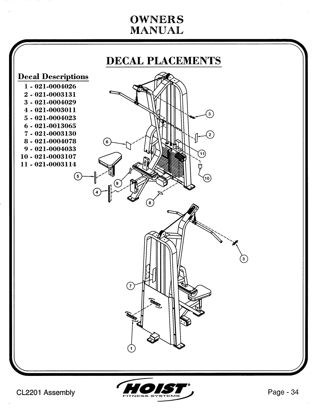 Hoist Fitness CL2201 manual 