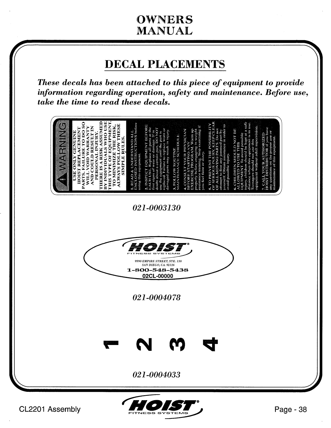 Hoist Fitness CL2201 manual 