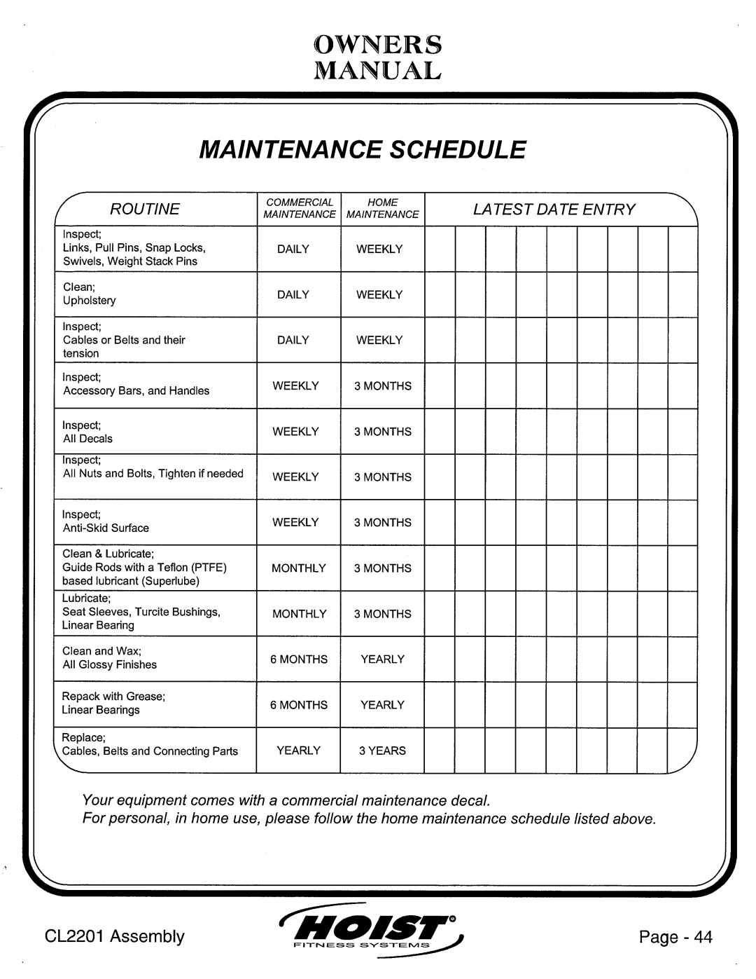 Hoist Fitness CL2201 manual 