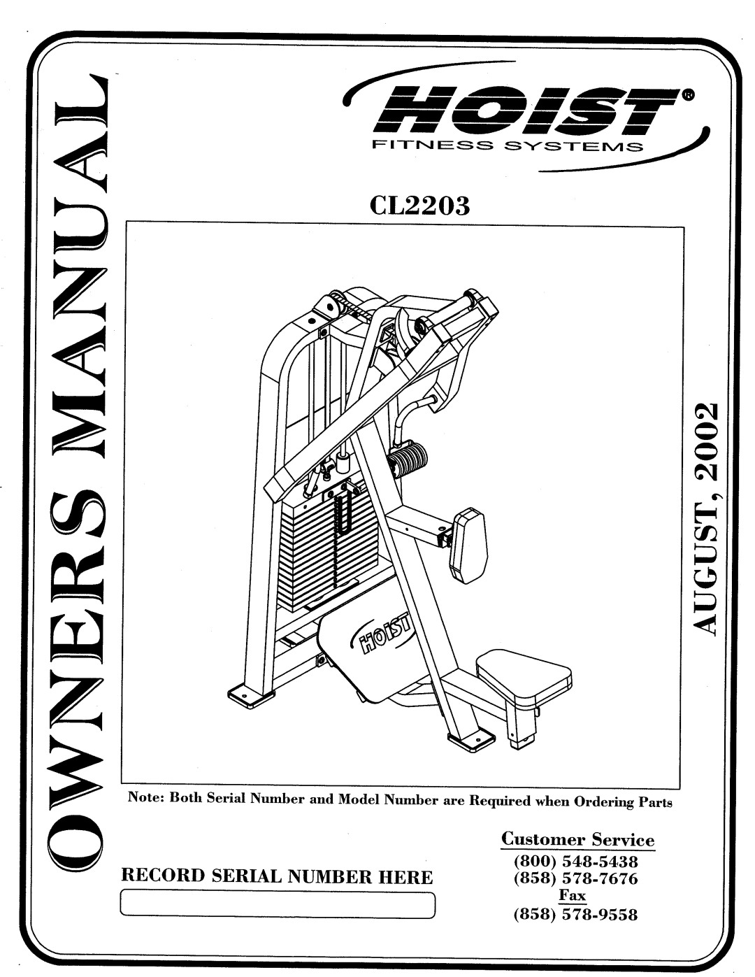 Hoist Fitness CL2203 manual 