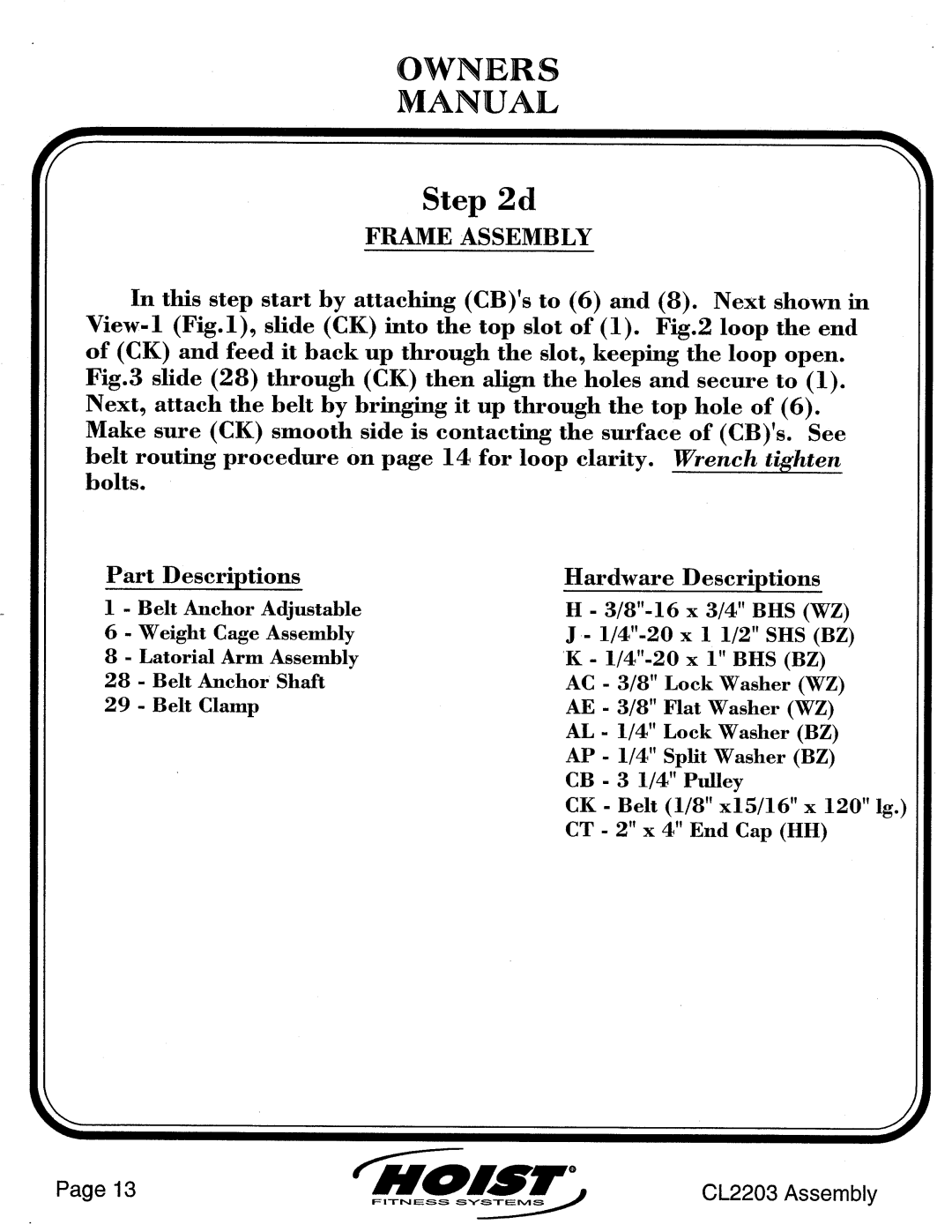 Hoist Fitness CL2203 manual 