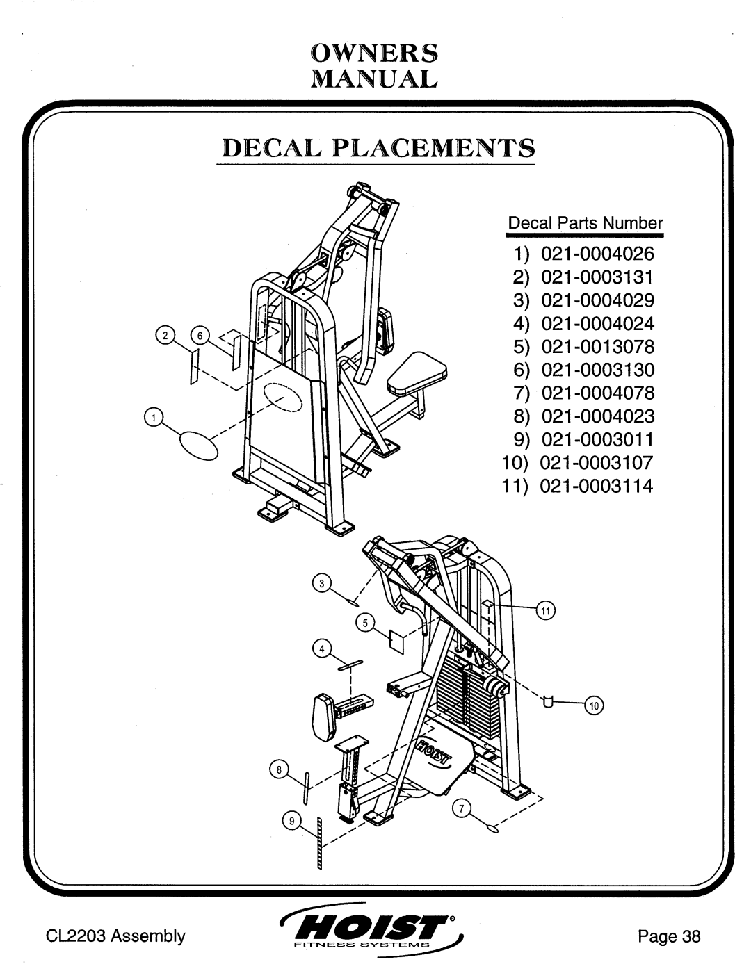 Hoist Fitness CL2203 manual 