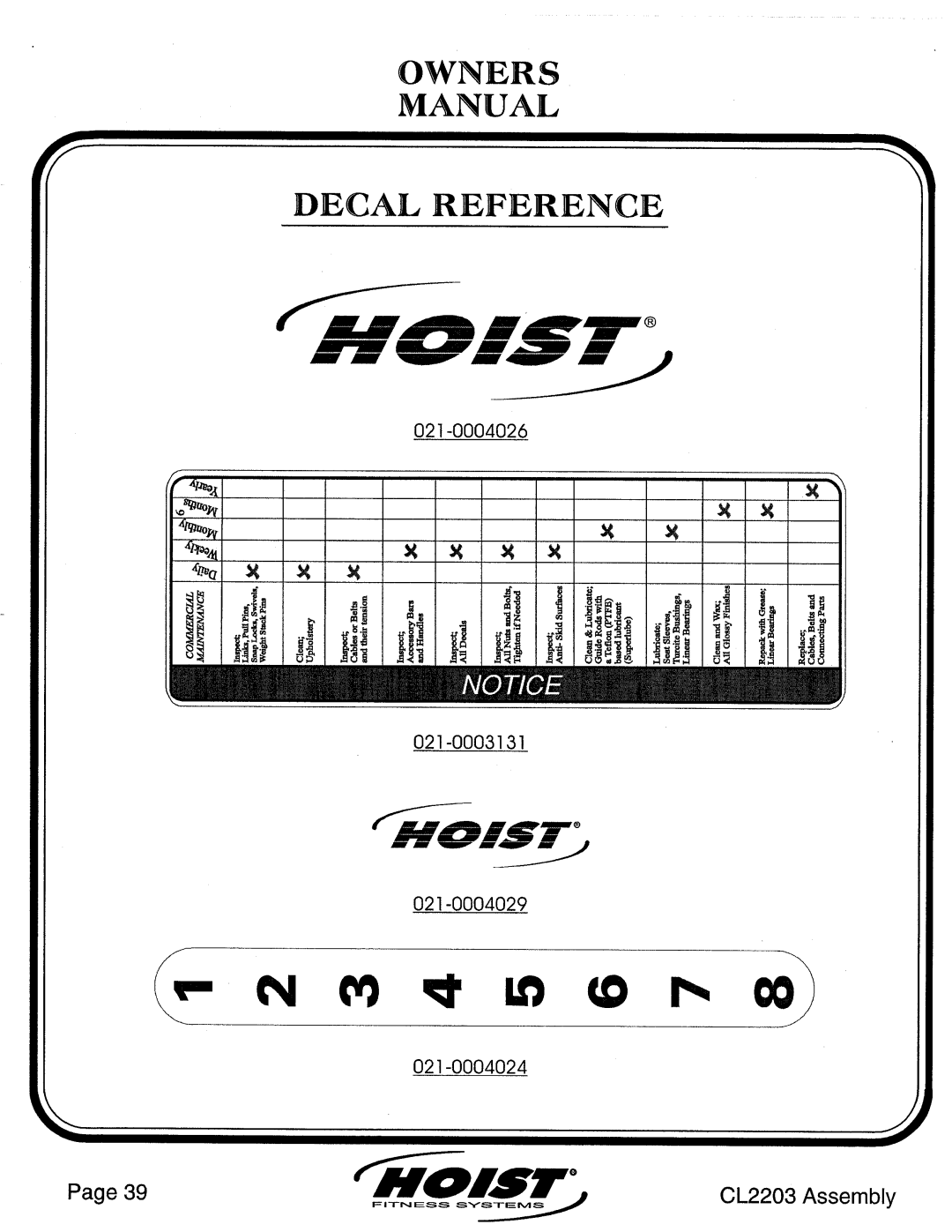 Hoist Fitness CL2203 manual 