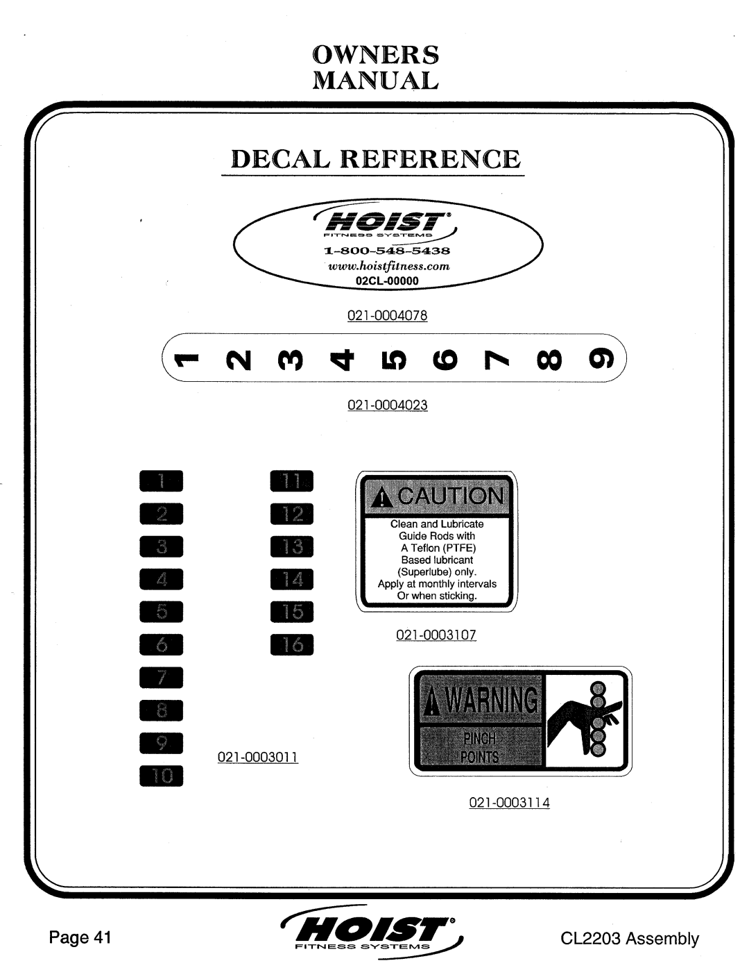 Hoist Fitness CL2203 manual 