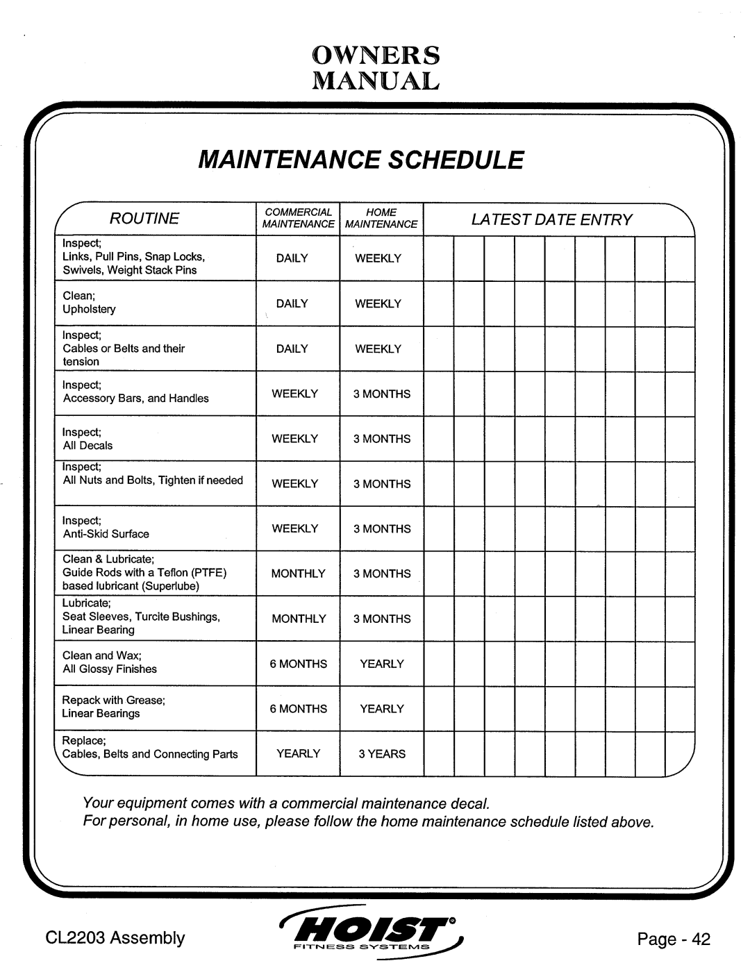 Hoist Fitness CL2203 manual 