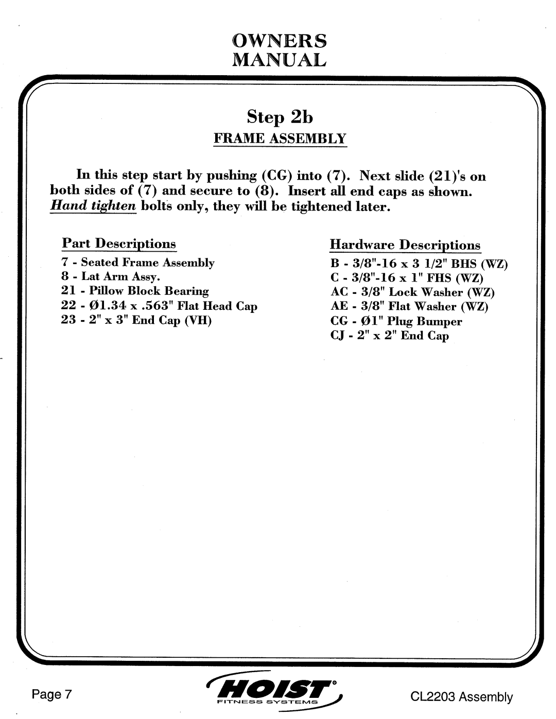 Hoist Fitness CL2203 manual 