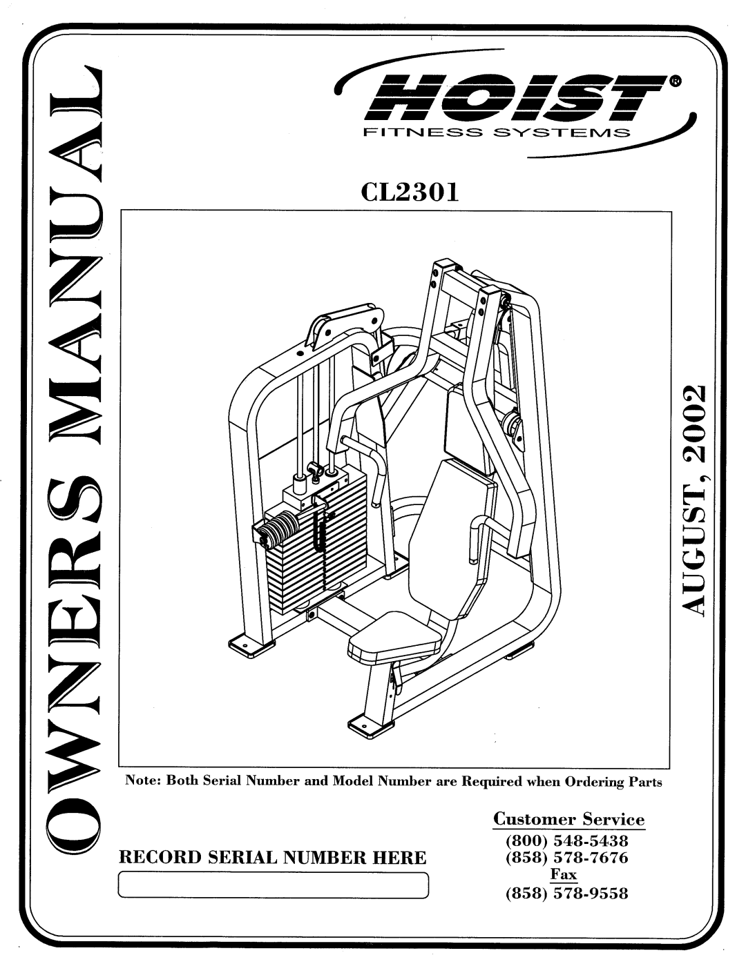 Hoist Fitness CL2301 manual 