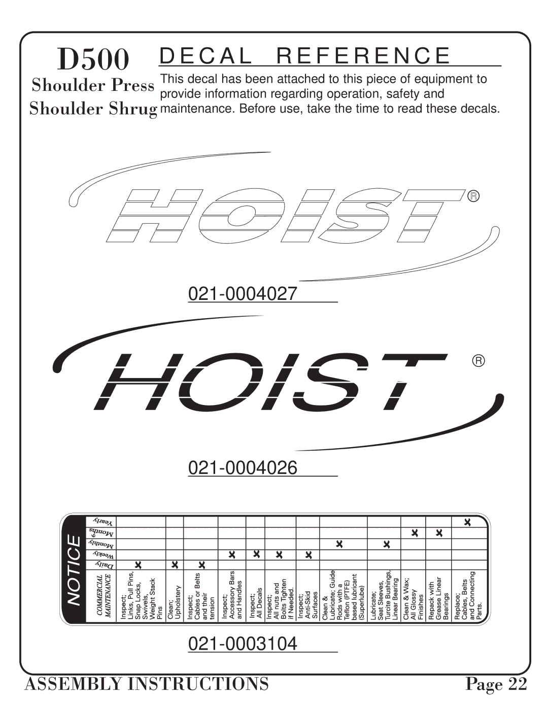 Hoist Fitness dual500 manual Hoist 