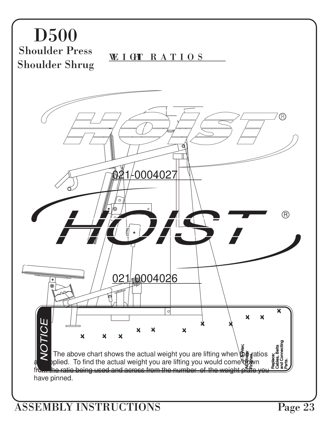 Hoist Fitness dual500 manual I G H T R a T I O S 