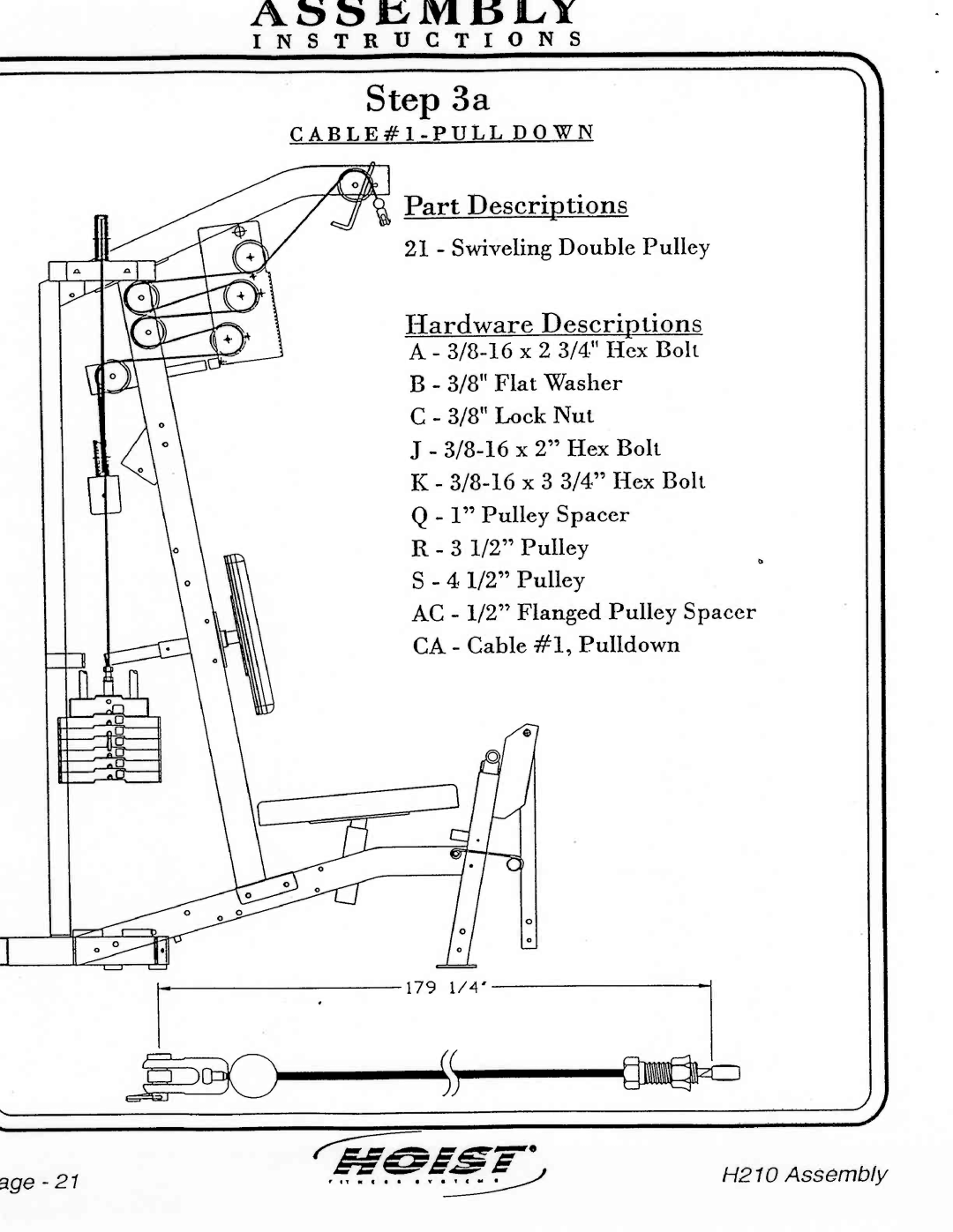 Hoist Fitness H210 manual 