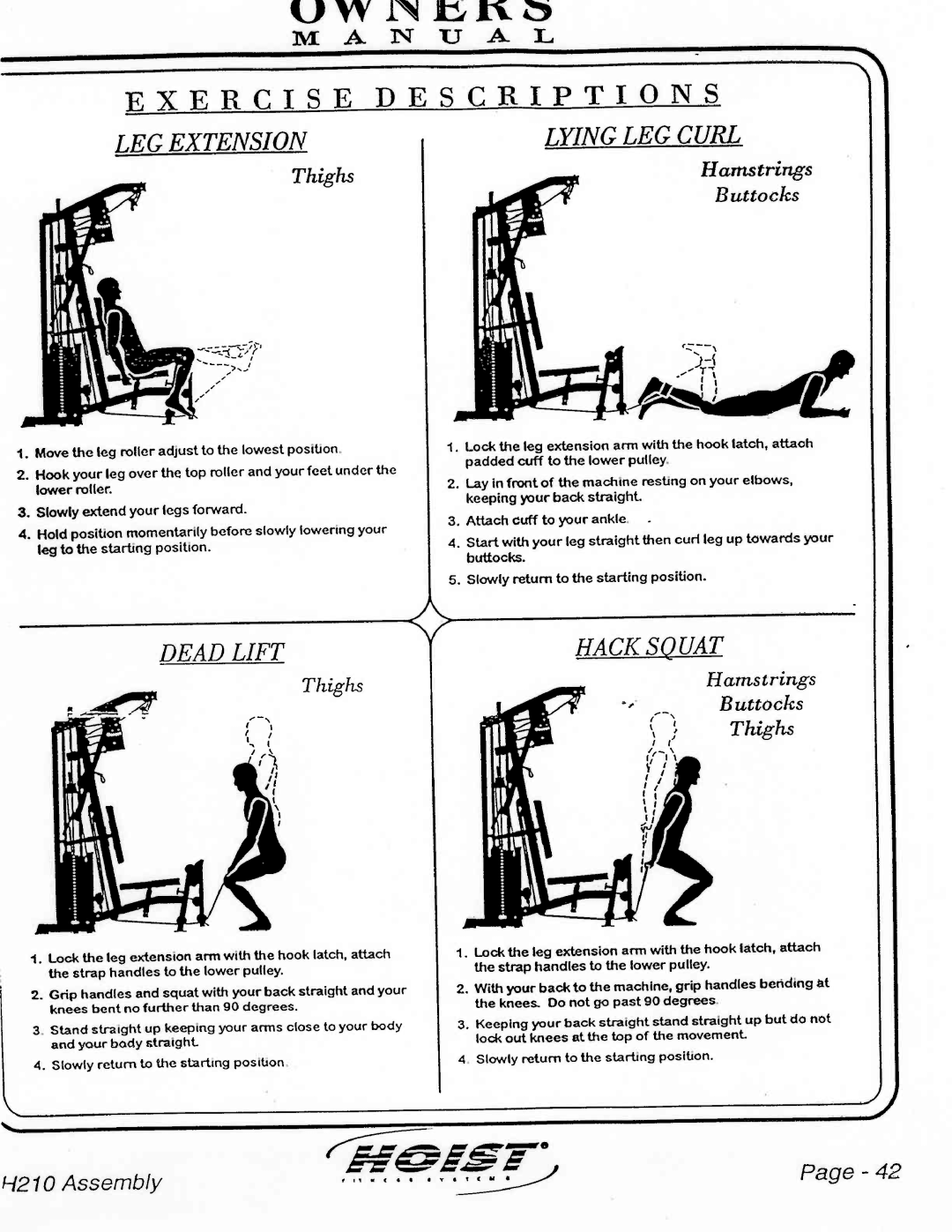 Hoist Fitness H210 manual 